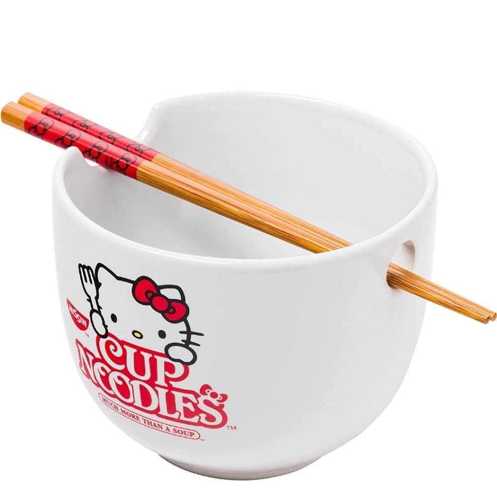 Hello Kitty Cup Noodles Nissin Ceramic Ramen Noodle Rice Bowl with Chopsticks